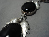 Incredible Vintage Native American Navajo Onyx Sterling Silver Leaf Necklace Old-Nativo Arts