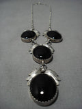 Incredible Vintage Native American Navajo Onyx Sterling Silver Leaf Necklace Old-Nativo Arts