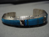Incredible Vintage Native American Navajo Opal Turquoise Sterling Silver Inlay Bracelet Old-Nativo Arts