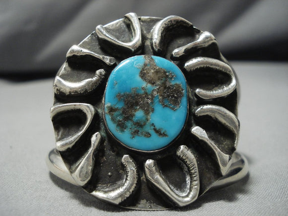 Incredible Vintage Native American Navajo Persin Turquoise Sterling Silver Bracelet Old-Nativo Arts