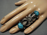 Incredible Vintage Native American Navajo Sterling Silver Blue Diamond Turquoise Ring-Nativo Arts