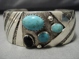 Incredible Vintage Native American Navajo Sterling Silver Blue Gem Turquoise Bracelet Old-Nativo Arts