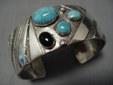 Incredible Vintage Native American Navajo Sterling Silver Blue Gem Turquoise Bracelet Old-Nativo Arts