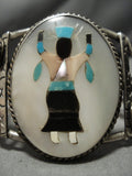 Incredible Vintage Native American Navajo Sterling Silver Turquoise Kachina Bracelet Old-Nativo Arts