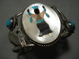 Incredible Vintage Native American Navajo Sterling Silver Turquoise Kachina Bracelet Old-Nativo Arts