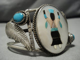 Incredible Vintage Native American Navajo Sterling Silver Turquoise Kachina Bracelet Old-Nativo Arts