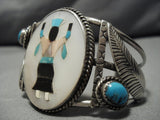 Incredible Vintage Native American Navajo Sterling Silver Turquoise Kachina Bracelet Old-Nativo Arts