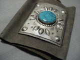 Incredible Vintage Native American Navajo Turquoise Sterling Silver Bowguard Bracelet Old-Nativo Arts