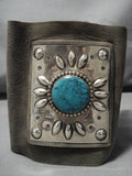 Incredible Vintage Native American Navajo Turquoise Sterling Silver Bowguard Bracelet Old-Nativo Arts