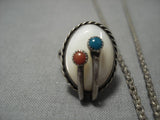 Incredible Vintage Native American Zuni Royston Turquoise Coral Sterling Silver Necklace Ring-Nativo Arts