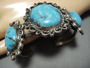 Incredible Vintage Navajo Bisbee Turquoise Sterling Silver Bracelet Old-Nativo Arts