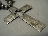 Incredible! Vintage Navajo Hand Wrought Sterling Native American Jewelry Silver Cross Necklace-Nativo Arts