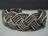 Incredible Vintage Navajo Native American Jewelry jewelry Hand Woven Thick Sterling Silver Bracelet Old-Nativo Arts