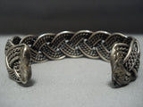 Incredible Vintage Navajo Native American Jewelry jewelry Hand Woven Thick Sterling Silver Bracelet Old-Nativo Arts