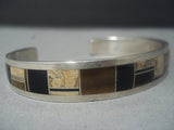 Incredible Vintage Navajo Native American Jewelry jewelry Tiger Eye Shane Sandoval Sterling Silver Bracelet Cuff-Nativo Arts