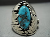 Incredible Vintage Navajo Turquoise Chris Yazzie Sterling Silver Ring Old-Nativo Arts