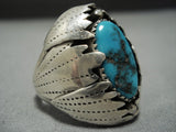 Incredible Vintage Navajo Turquoise Chris Yazzie Sterling Silver Ring Old-Nativo Arts