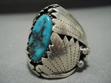 Incredible Vintage Navajo Turquoise Chris Yazzie Sterling Silver Ring Old-Nativo Arts