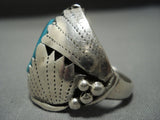 Incredible Vintage Navajo Turquoise Chris Yazzie Sterling Silver Ring Old-Nativo Arts