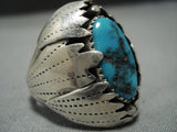 Incredible Vintage Navajo Turquoise Chris Yazzie Sterling Silver Ring Old-Nativo Arts