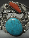 Incredible Vintage Navajo Turquoise Coral Sterling Native American Jewelry Silver Bracelet Old-Nativo Arts