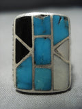 Incredible Vintage Zuni/ Native American Jewelry Navajo Huge Turquoise Sterling Silver Ring Old-Nativo Arts
