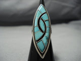 Incredible Vintage Zuni/ Native American Jewelry Navajo Light Turquoise Sterling Silver Swirl Ring-Nativo Arts