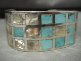Incredible Vintage Zuni/ Navajo Turquoise 'Checkered' Inlay Native American Jewelry Silver Bracelet-Nativo Arts