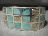 Incredible Vintage Zuni/ Navajo Turquoise 'Checkered' Inlay Native American Jewelry Silver Bracelet-Nativo Arts