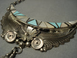Incredible Vintage Zuni Turquoise Pearl Native American Jewelry Silver Leaf Necklace-Nativo Arts
