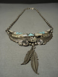 Incredible Vintage Zuni Turquoise Pearl Native American Jewelry Silver Leaf Necklace-Nativo Arts