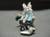Incredibly Detailed Vintage Bunny Turquoise Coral Native American Jewelry Silver Buggs Ring-Nativo Arts