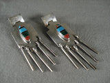 Incredibly Intrciate Dangling Vintage Navajo Turquoise Native American Jewelry Silver Earrings-Nativo Arts