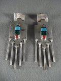 Incredibly Intrciate Dangling Vintage Navajo Turquoise Native American Jewelry Silver Earrings-Nativo Arts