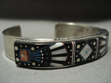 Incredibly Intricate Navajo 'Space Kachina' Turquoise Opal Native American Jewelry Silver Bracelet-Nativo Arts