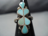 Incredibly Intricate Vintage Native American Jewelry Zuni Turquoise Sterling Silver Flower Ring Old-Nativo Arts