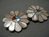 Incredibly Intricate Vintage Native American Zuni Turquoise Sterling Silver Earrings Old-Nativo Arts