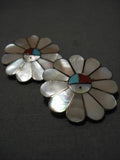 Incredibly Intricate Vintage Native American Zuni Turquoise Sterling Silver Earrings Old-Nativo Arts