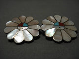 Incredibly Intricate Vintage Native American Zuni Turquoise Sterling Silver Earrings Old-Nativo Arts