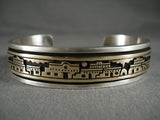 Incredibly Intricate Vintage Navajo 'Golden Pueblo' Native American Jewelry Silver Bracelet Old-Nativo Arts