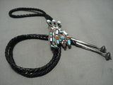 Incredibly Intricate Vintage Zuni Kachina Turquoise Coral Native American Jewelry Silver Bolo Tie-Nativo Arts