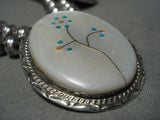 Incredibly Intricate Vintage Zuni/ Navajo Turquoise Flower Native American Jewelry Silver Necklace-Nativo Arts