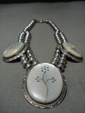 Incredibly Intricate Vintage Zuni/ Navajo Turquoise Flower Native American Jewelry Silver Necklace-Nativo Arts