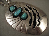 Incredibly Large Vintage Navajo Light Blue Turquoise Native American Jewelry Silver Necklace-Nativo Arts