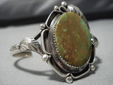 Intense Green Turquoise Vintage Native American Navajo Sterling Silver Leaf Bracelet Old-Nativo Arts