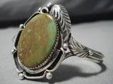 Intense Green Turquoise Vintage Native American Navajo Sterling Silver Leaf Bracelet Old-Nativo Arts
