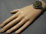 Intense Green Turquoise Vintage Native American Navajo Sterling Silver Leaf Bracelet Old-Nativo Arts