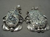 Intense Intricacy Matrix Spiderweb Turquoise Navajo Native American Jewelry Silver Earrings-Nativo Arts
