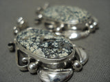 Intense Intricacy Matrix Spiderweb Turquoise Navajo Native American Jewelry Silver Earrings-Nativo Arts