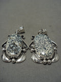 Intense Intricacy Matrix Spiderweb Turquoise Navajo Native American Jewelry Silver Earrings-Nativo Arts